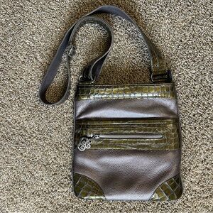 Brighton Crossbody Purse Brown Green Metallic Croc Leather Leopard Bag Y2K